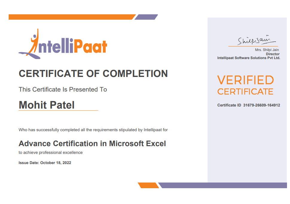 Advance Excel Certificate
